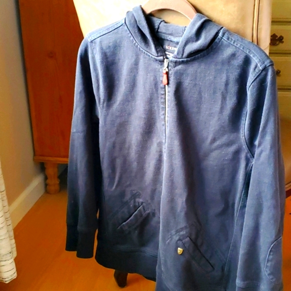 J crew Vintage black hooded Rugby sweatshirt 3/4 sleeve size XL.